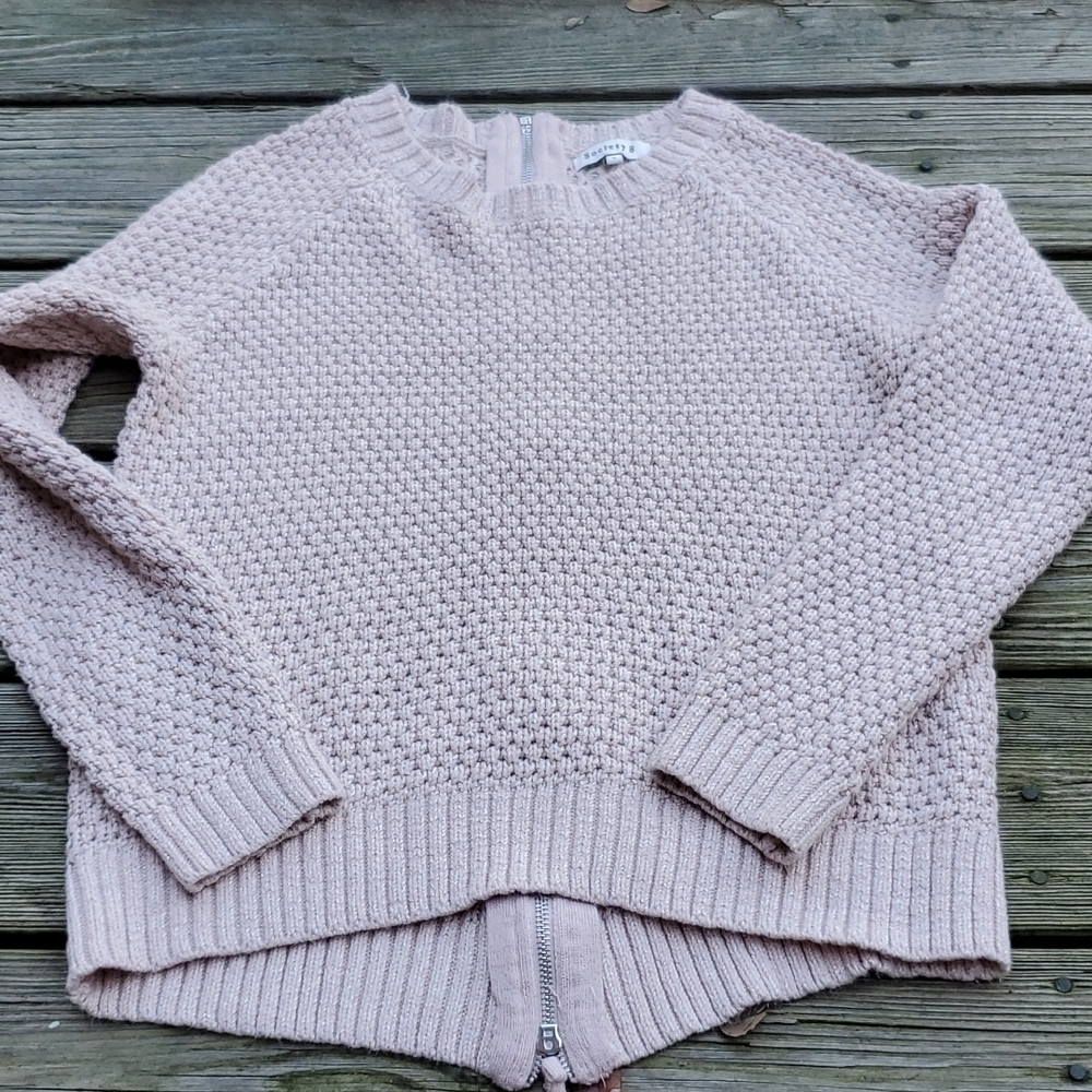 Society 8 Peach Lurex Sweater Large back zip uneven hem